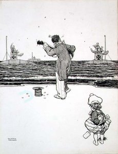 Obchodování s nepřítelem na Yarmouth Sands z „Some Frightful War Pictures“ od William Heath Robinson