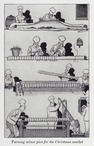 Obracení koláčů na vánoční trh (litho) od William Heath Robinson