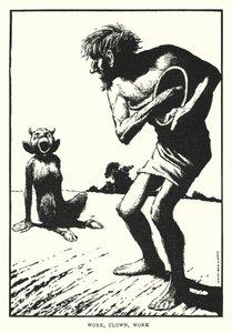 Práce, klaun, práce (litho) od William Heath Robinson