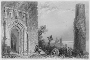 Vstupní dveře Temple Mc Durmot, Clonmacnoise (rytina) od William Henry (after) Bartlett