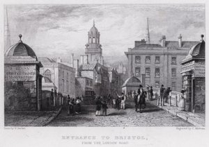 Vjezd do Bristolu z London Road (rytina) od William Henry (after) Bartlett