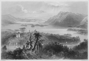 Hazlewood a Lough Gill, Sligo (rytina) od William Henry (after) Bartlett