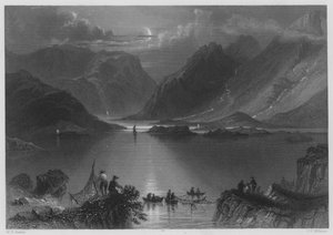 Head of the Killeries, Connemara (rytina) od William Henry (after) Bartlett