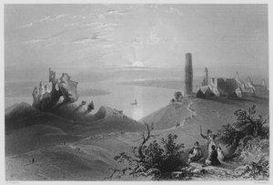 Sedm kostelů Clonmacnoise, na Shannon (rytina) od William Henry (after) Bartlett