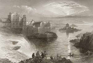 Ballyshannon, hrabství Donegal, z „Scenérie a starožitnosti Irska“ od George Virtue, 60. léta 19. století od William Henry Bartlett