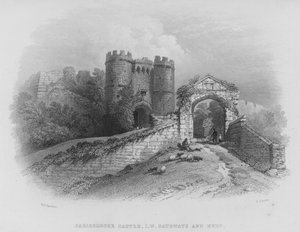 Carisbrooke Castle, Isle of Wight, Gateways and Keep (rytina) od William Henry Bartlett