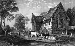 Coggeshall Abbey, Essex, publikoval George Virtue, 1833 od William Henry Bartlett