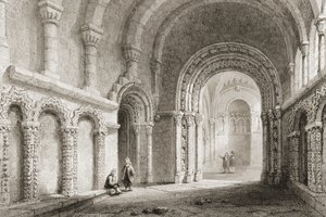 Cormacova kaple (postavena 1127-34), The Rock of Cashel, hrabství Tipperary, Irsko, z „Scenery and Antiquities of Ireland“ od George Virtue, 1860