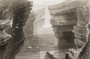 Zátoka v Mal Bay, hrabství Clare, Irsko, z knihy "Scenery and Antiquities of Ireland" od George Virtue, 60. léta 19. století od William Henry Bartlett
