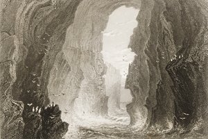 Dunkerry Cave, County Antrim, Severní Irsko, z „Scenery and Antiquities of Ireland“ od George Virtue, 1860 od William Henry Bartlett