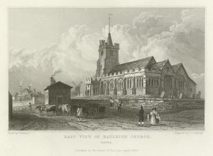 Východní pohled na kostel Rayleigh, Essex od William Henry Bartlett