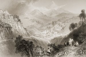 Enniskerry, hrabství Wicklow, z „Scenery and Antiquities of Ireland“ od George Virtue, 60. léta 19. století od William Henry Bartlett