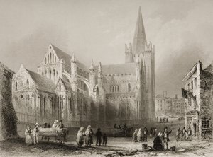 Exteriér katedrály svatého Patrika, Dublin, z „Scenérie a starožitnosti Irska“ od George Virtue, 60. léta 19. století od William Henry Bartlett