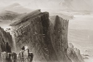 Fairhead, hrabství Antrim, Severní Irsko, z knihy "Scenery and Antiquities of Ireland" od George Virtue, 60. léta 19. století