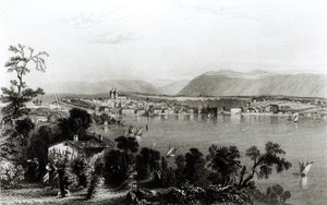 Ženeva z Coligny, rytina Roberta Wallise od William Henry Bartlett
