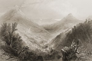 Glen of the Downs, hrabství Wicklow, Irsko, z „Scenery and Antiquities of Ireland“ od George Virtue, 1860 (rytina) od William Henry Bartlett