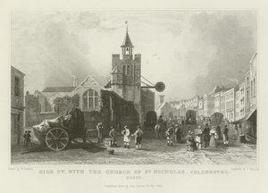 High Street s kostelem svatého Mikuláše, Colchester, Essex od William Henry Bartlett