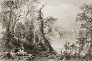 Innisfallen, Killarney Lake, County Killarney, z „Scenery and Antiquities of Ireland“ od George Virtue, 1860 od William Henry Bartlett