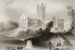 Jerpoint Abbey, County Kilkenny, Irsko, z „Scenery and Antiquities of Ireland“ od George Virtue, 1860 od William Henry Bartlett