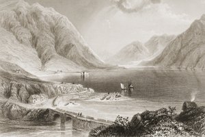 Leenane, Connemara, County Galway, Irsko, z „Scenery and Antiquities of Ireland“ od George Virtue, 1860 od William Henry Bartlett