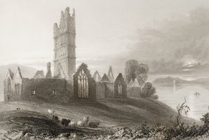 Moyne Abbey, County Mayo, Irsko, z „Scenery and Antiquities of Ireland“ od George Virtue, 1860 od William Henry Bartlett