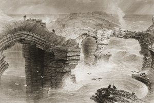 Přírodní mosty poblíž Kilkee, hrabství Clare, Irsko, z „Scenery and Antiquities of Ireland“ jsou George Virtue, 60. léta 19. století od William Henry Bartlett