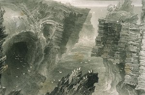 Puffin Hole v Kilkee, hrabství Clare, Irsko, z „Scenery and Antiquities in Ireland“ od George Virtue, 1860 od William Henry Bartlett