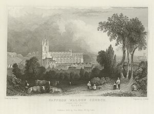 Saffron Walden Church, z jihu, Essex od William Henry Bartlett