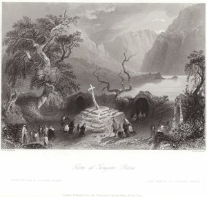 Scéna v Gougane Barra v hrabství Cork od William Henry Bartlett