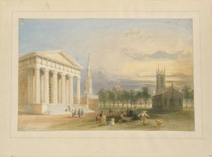 Studie pro Bartlettův pohled na Yale College a Statehouse od William Henry Bartlett
