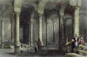 Cisterna Bin-Veber-Direg, neboli Tisíc a jedna, Istanbul, vyryla J. Carter, kolem roku 1850 (akvatinta) od William Henry Bartlett