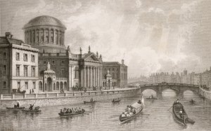 Čtyři soudy, Dublin, rytina Owena od William Henry Bartlett