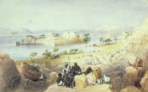 Ostrov Philae při pohledu dolů k řece Nil od William Henry Bartlett