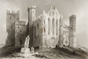 Rock of Cashel, hrabství Tipperary, Irsko, z „Scenery and Antiquities of Ireland“ od George Virtue, 1860 (rytina) od William Henry Bartlett