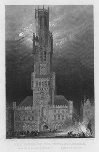 Věž výměny, Bruggy (rytina) od William Henry Bartlett