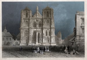 Katedrála nebo kupole svatého Petra v Regensburgu (Regensburg). ca. 1830 (rytina) od William Henry Bartlett