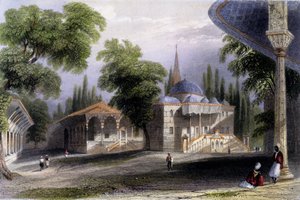 Třetí dvůr Serai Bownou, 1850 (barevná akvatinta)