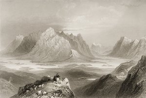 Pohled z Cloonacartin Hill, Connemara, hrabství Galway, z „Scenery and Antiquities of Ireland“ od George Virtue, 1860 od William Henry Bartlett