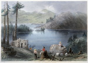 Pohled na jezero a hranice – v „kanadské scenérii ilustrované“ Bartlettem W. H. od William Henry Bartlett