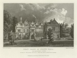 West Front of Spains Hall, Finchingfield, Essex, sídlo Johna Rugglese Brice, Esquire od William Henry Bartlett