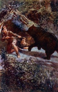 "Vší silou jsem vrazil oštěp do medvědovi hrudi" (barva litho) od William Henry Charles Groome
