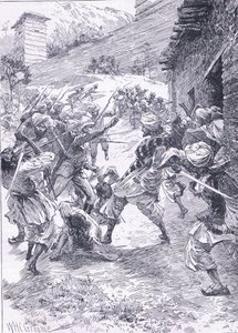 Poručík Harley vede třídu z Fort Chitral, ilustrace z Cassells History of England, 1900s od William Henry Charles Groome