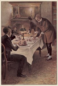 Traddles krájí skopové maso na plátky od William Henry Charles Groome
