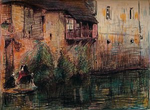 Scéna kanálu, Quimperle, c1907.