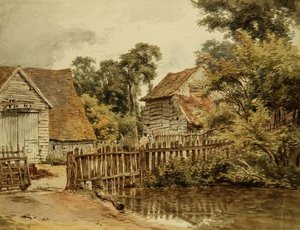 Hospodářský dvůr s rybníkem (akvarel na papíře) od William Henry Hunt