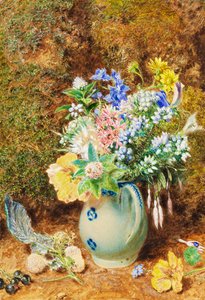 Světle modrý čínský džbán s vřesy a malými květy, kolem roku 1860