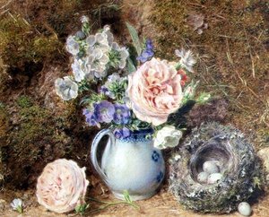 Zátiší květin a hnízda od William Henry Hunt