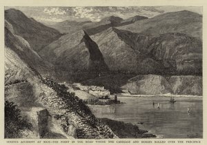 Vážná nehoda v Nice, v místě na cestě, kde se kočár a koně převalily přes sráz od William Henry James Boot