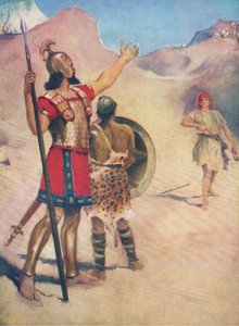 David a Goliáš, z The Bible Picture Book vydané Thomasem Nelsonem, c.1950 od William Henry Margetson