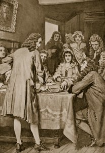 Paterson vysvětluje Darienovo schéma v Edinburghu, 1694, ilustrace z 